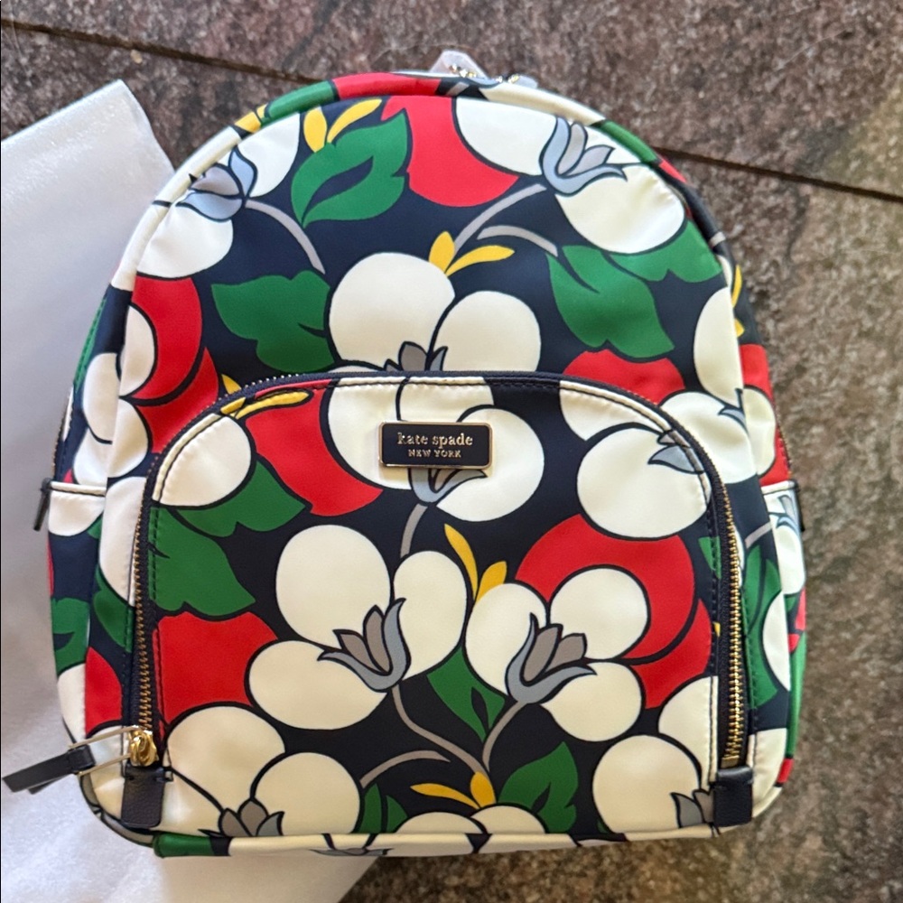 Kate Spade Floral Backpack - Red, Green, White